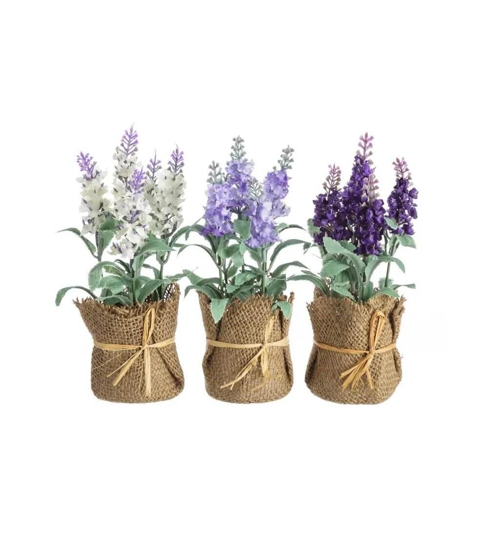 Dcasa Pack 3 Plantas artificial lavanda poliester con tela de saco
