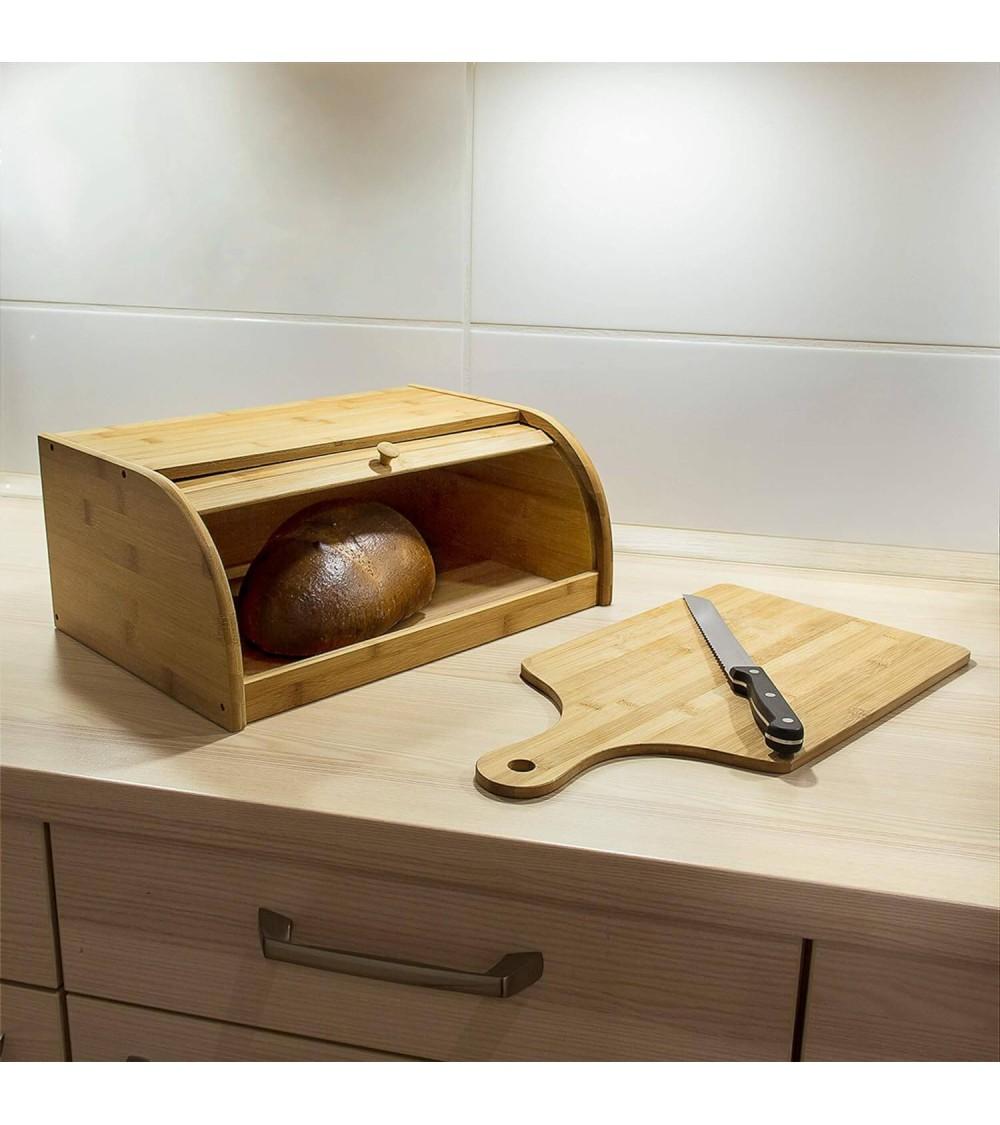 Dcasa Panera De Bambú Marrón Para Cocina Con Tapa Enrollable