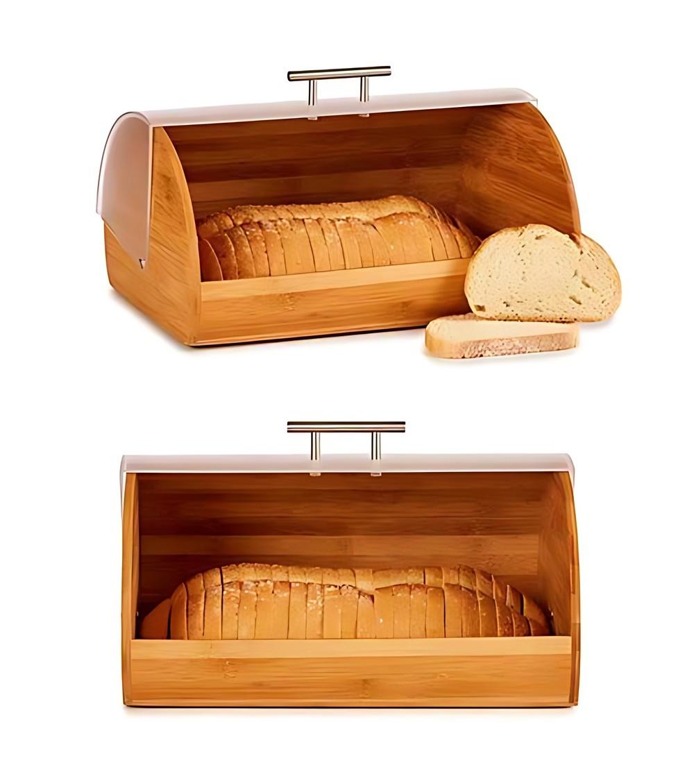 Dcasa Panera De Bambú Natural Con Tapa Abatible De 38x24 5x19 Cm