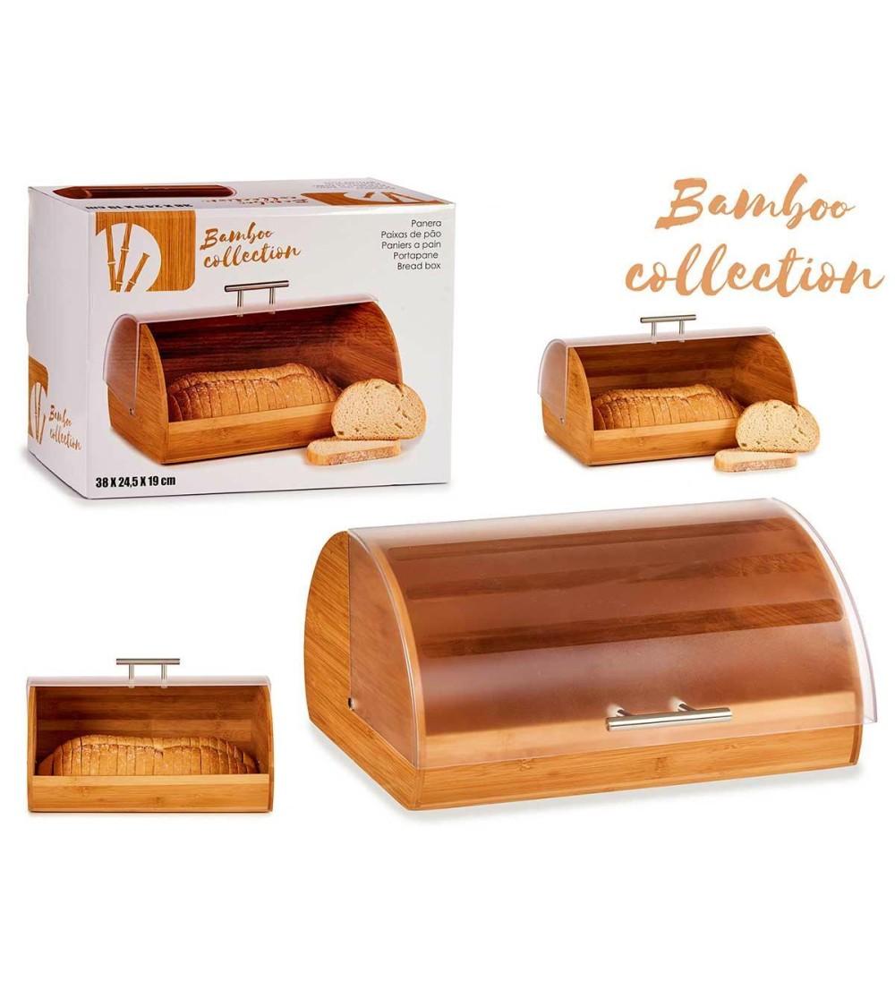 Dcasa Panera De Bambú Natural Con Tapa Abatible De 38x24 5x19 Cm