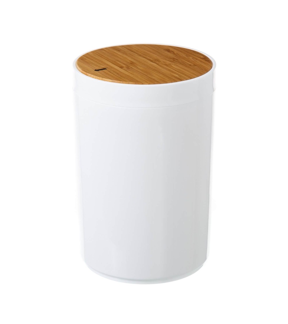 Dcasa Papelera blanco poliestireno con tapa de bambú. capacidad de 5 litros
