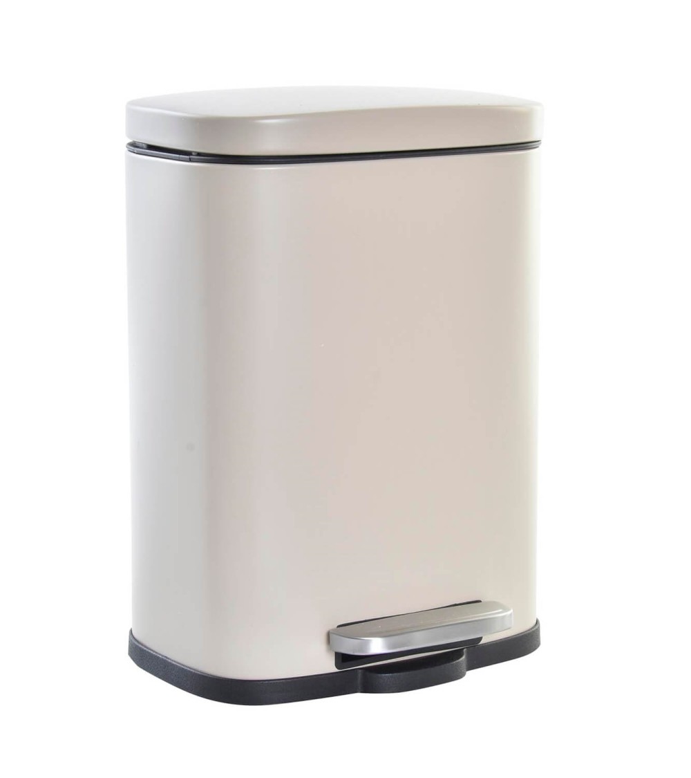 Dcasa Papelera color pastel beige de metal y polipropileno con cerrado lento de 5 litros