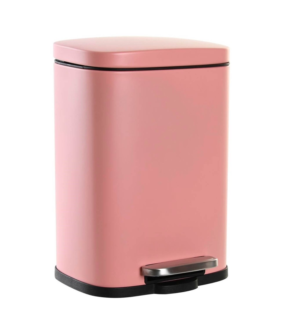Dcasa Papelera color pastel rosa de metal y polipropileno con cerrado lento de 5 litros