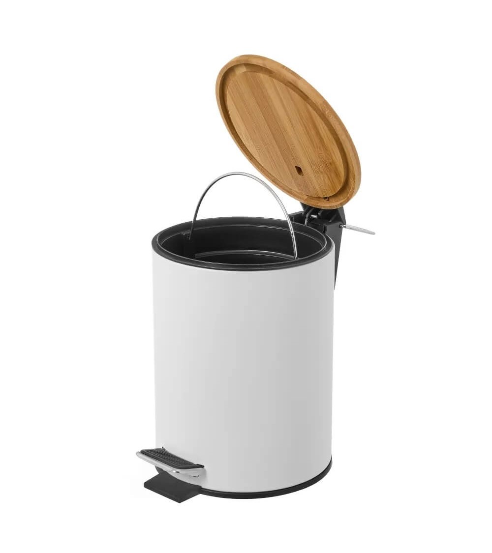 Dcasa Papelera De Pedal Blanca De Bambú Y Metal De 3 Litros