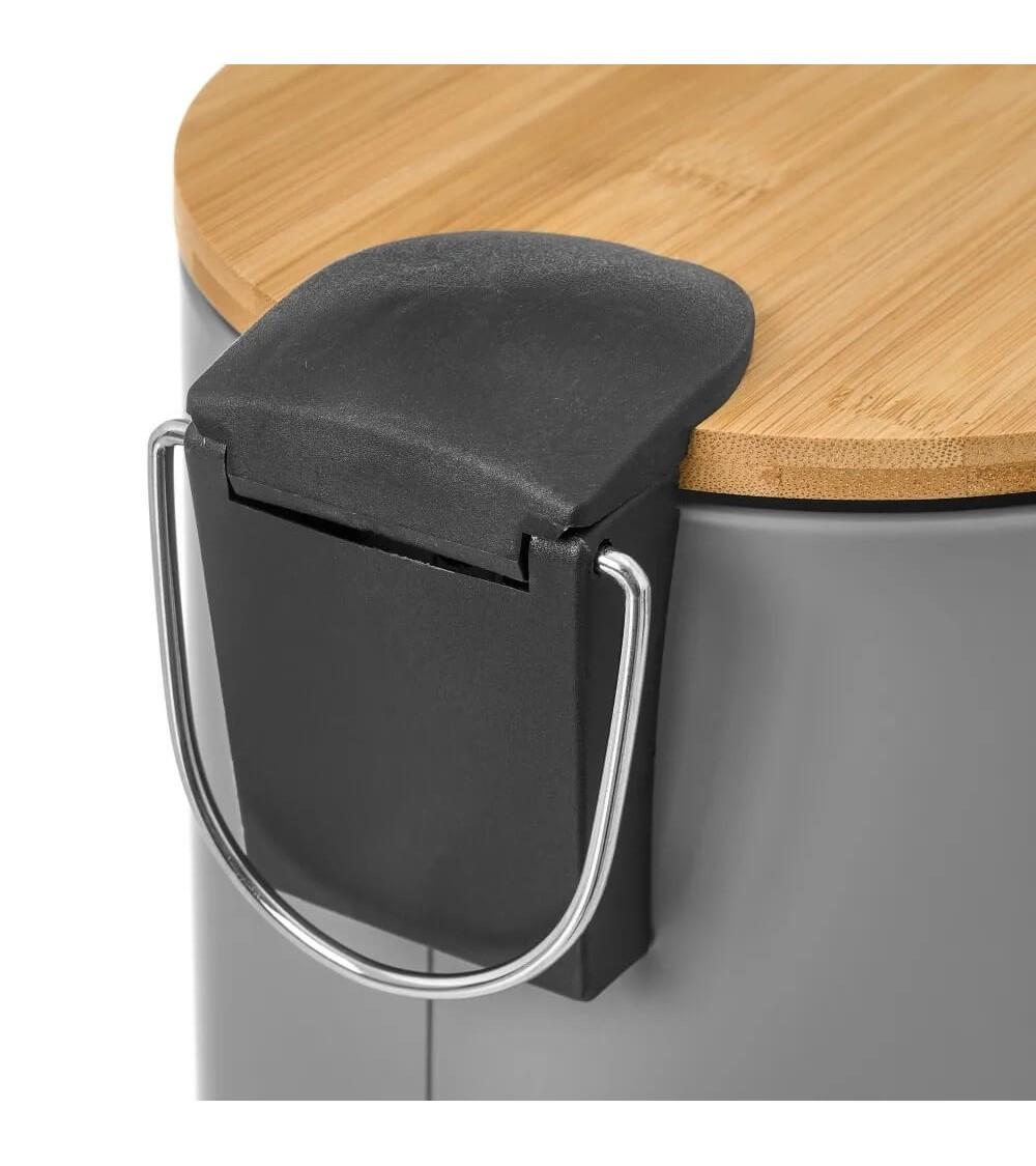Dcasa Papelera De Pedal Gris De Bambú Y Metal De 3 Litros