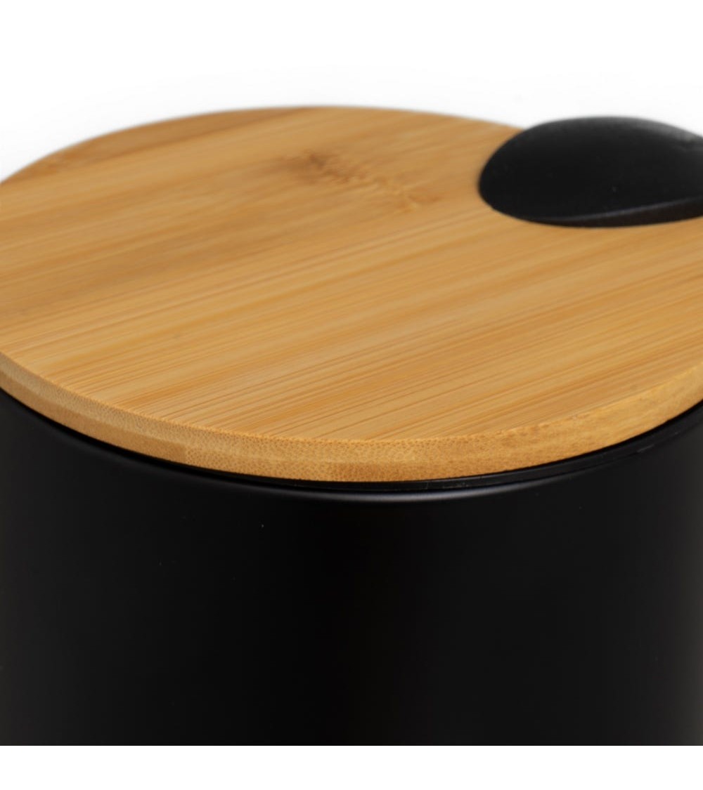 Dcasa Papelera De Pedal Negro De Bambú Y Metal De 3 Litros