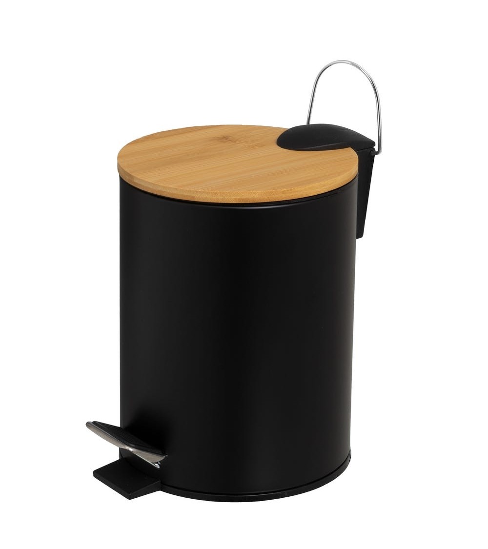 Dcasa Papelera de pedal negro de bambú y metal de 3 litros