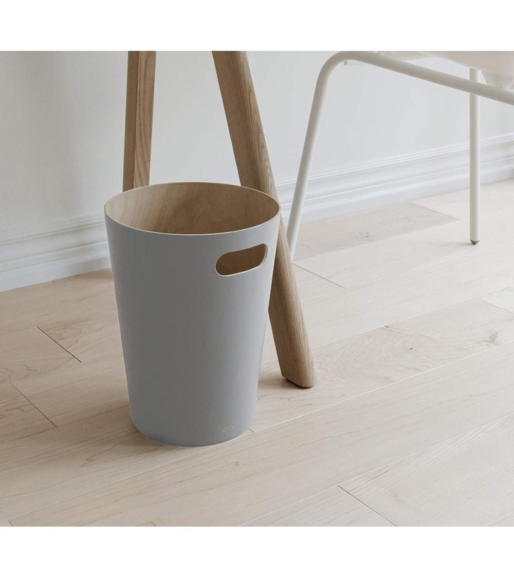 Dcasa Papelera Madera Natural Tratada Con Acabado Gris