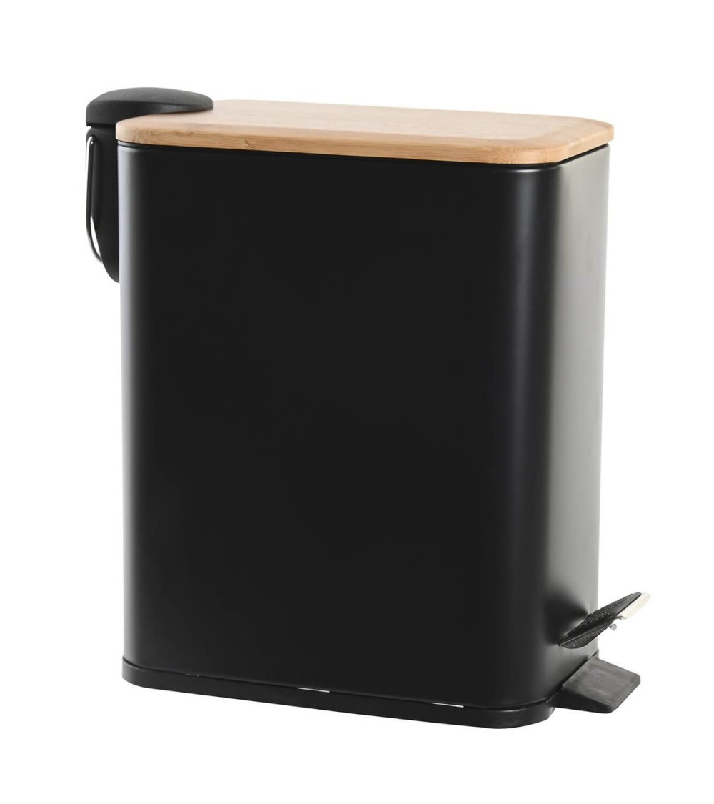 Dcasa Papelera negro industrial de metal con tapa de bambu natural de 5L