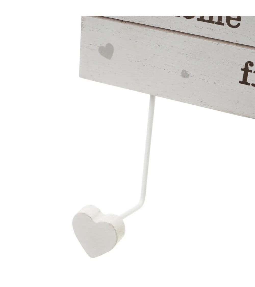 Dcasa Percha Con 4 Colgadores Blanca De Madera Y Metal De 45x25 Cm