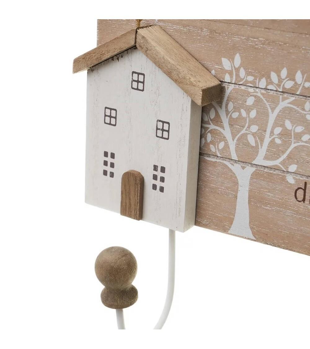 Dcasa Percha Con 4 Colgadores Natural De Madera Y Metal De 45x25 Cm