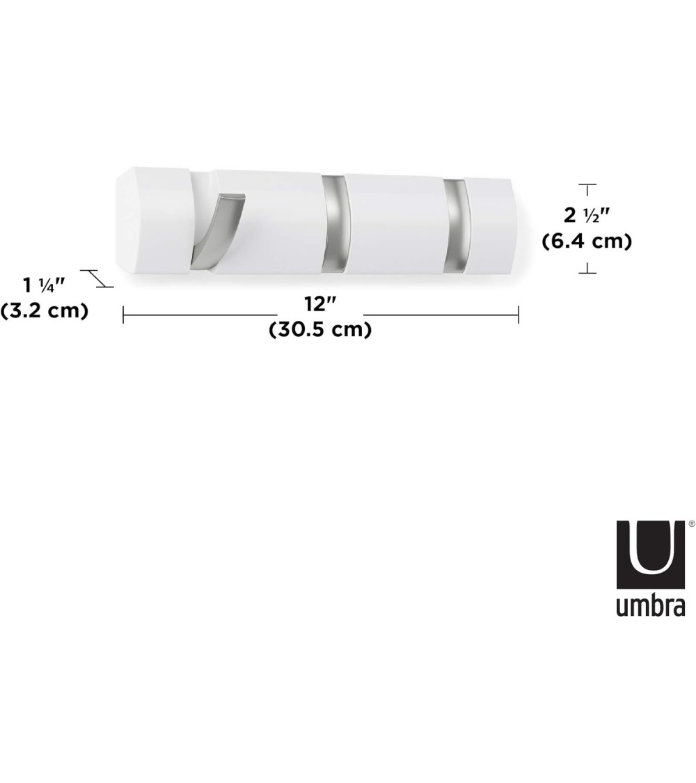 Dcasa Percha De Pared Flip Blanco Alamo 3 Ganchos Plegable