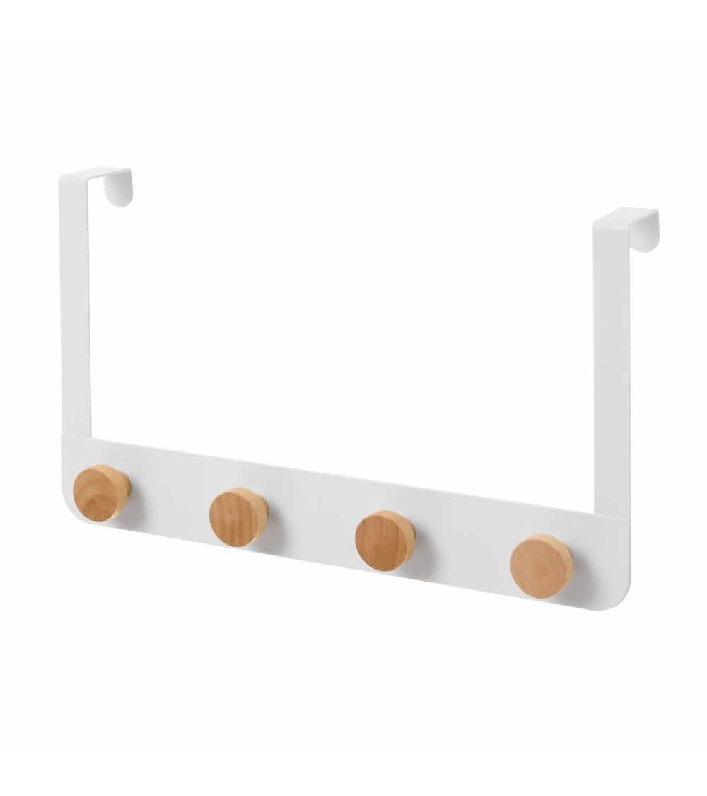 Dcasa Percha de puerta con 4 colgadores blanca de metal y madera de 35x8x20 cm