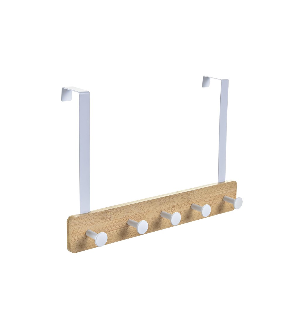 Dcasa Percha De Puerta Con 5 Colgadores Blanca De Metal Y Madera De 38 5x4 8x25 5 Cm