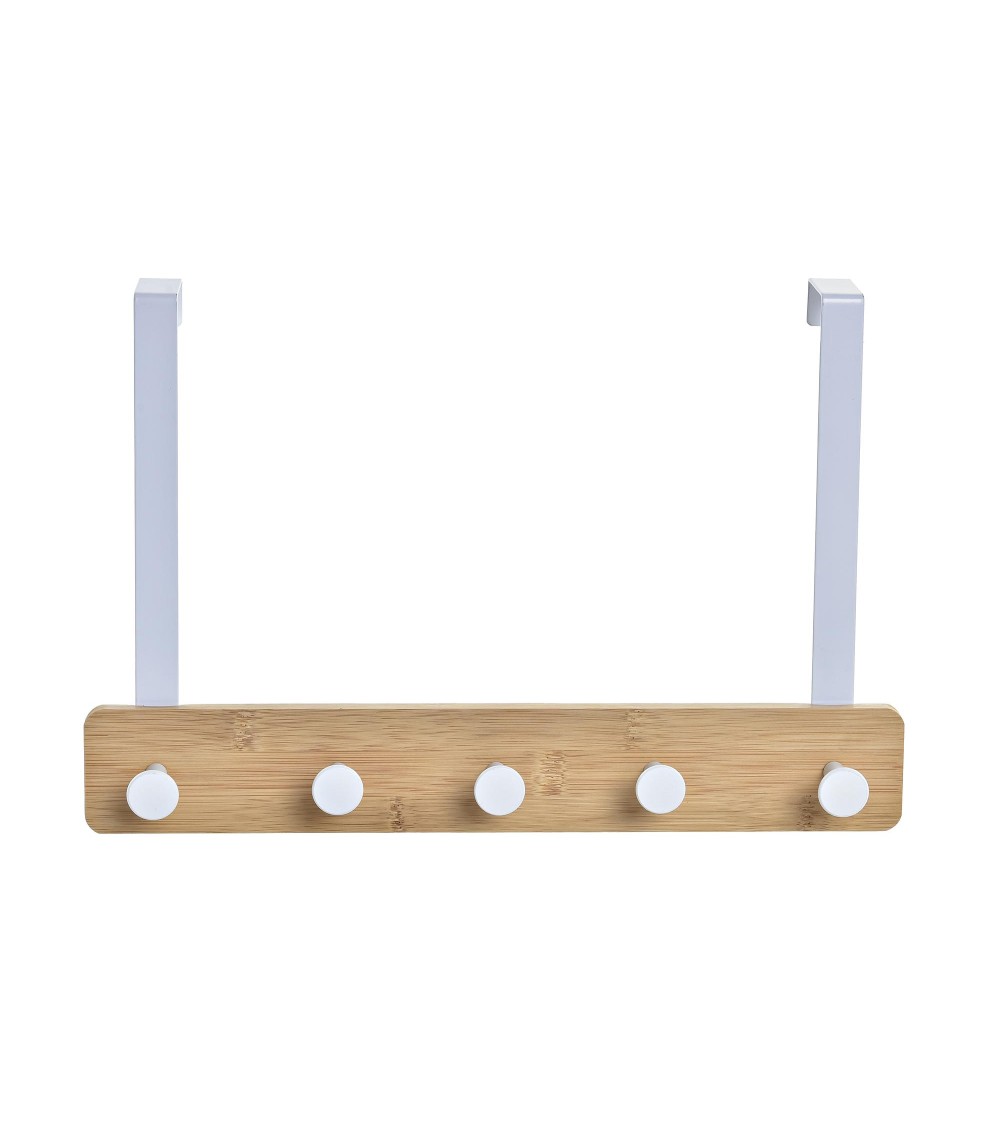 Dcasa Percha de puerta con 5 colgadores blanca de metal y madera de 38 5x4 8x25 5 cm