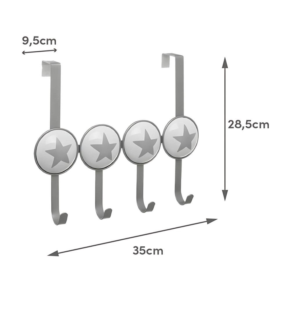 Dcasa Percha Puerta Con 4 Colgadores Gris De Metal De 35x9x28 Cm