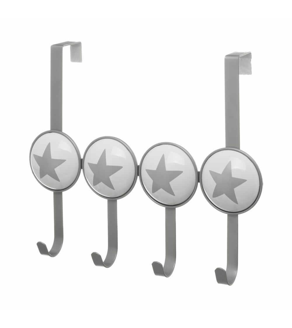 Dcasa Percha puerta con 4 colgadores gris de metal de 35x9x28 cm