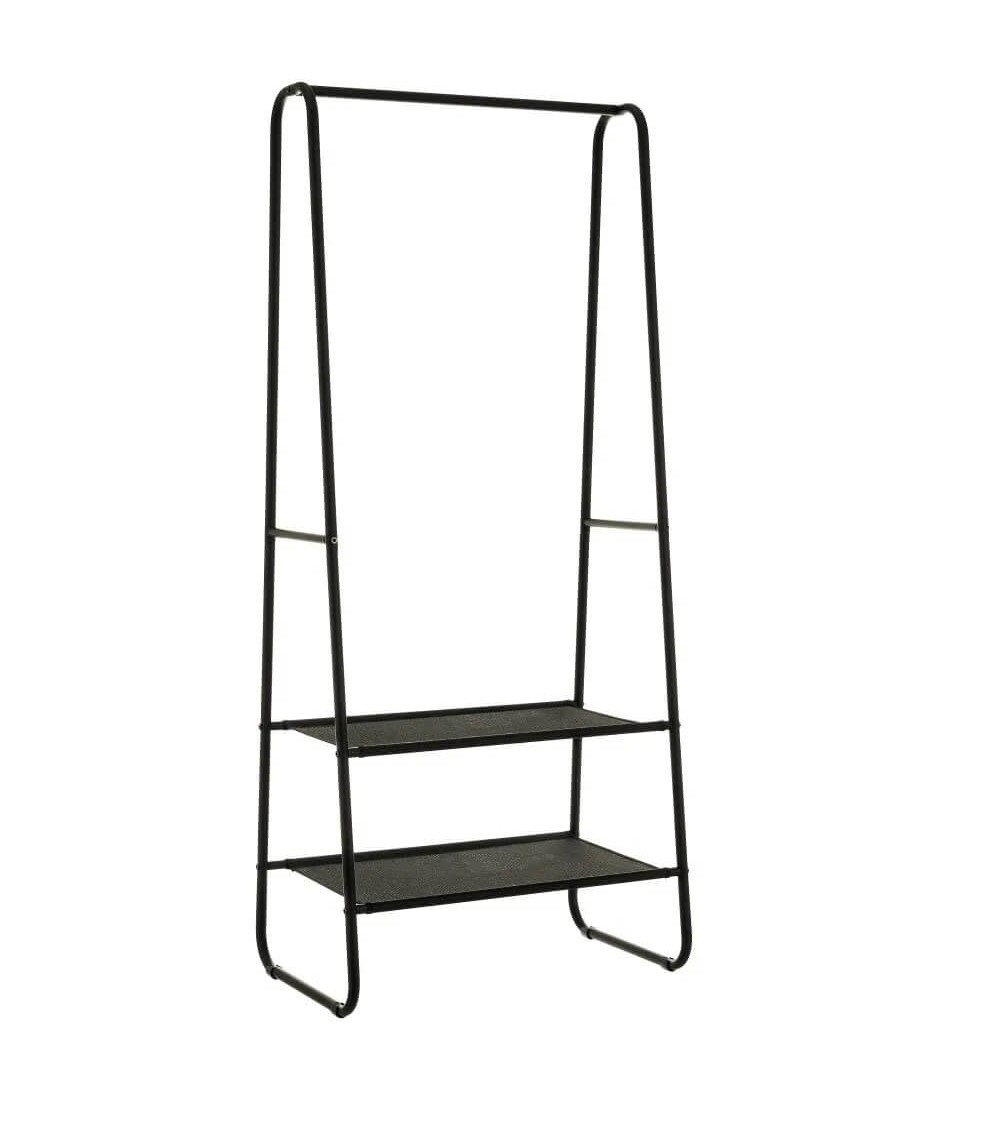 Dcasa Perchero con 2 estantes de hierro negro de 64x39x151 cm