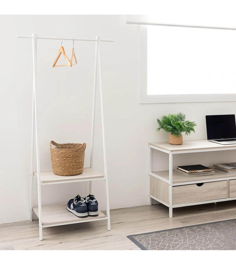 Dcasa Perchero Con Estante Blanco De Metal De Madera De 150x45x55 Cm