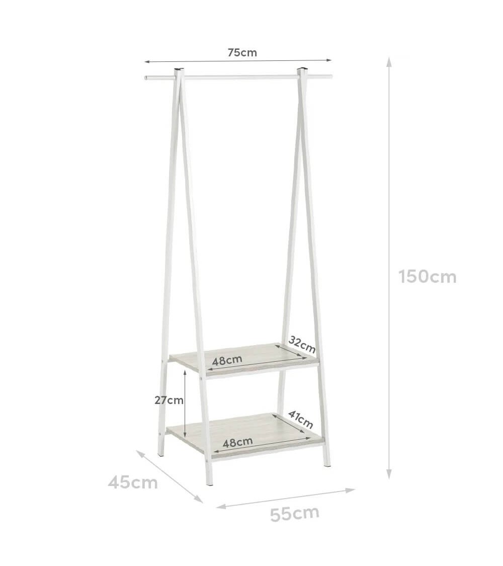 Dcasa Perchero Con Estante Blanco De Metal De Madera De 150x45x55 Cm