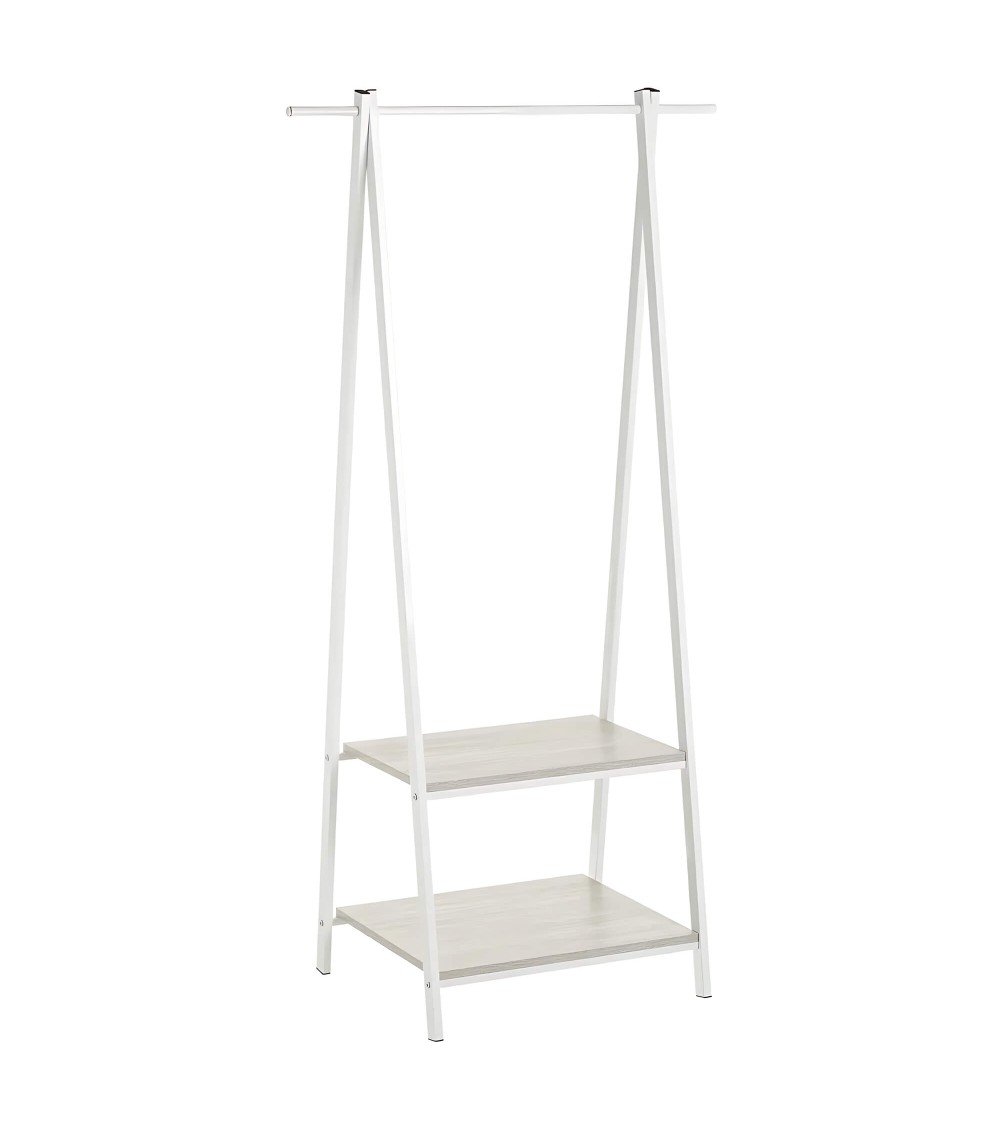 Dcasa Perchero con estante blanco de metal de madera de 150x45x55 cm