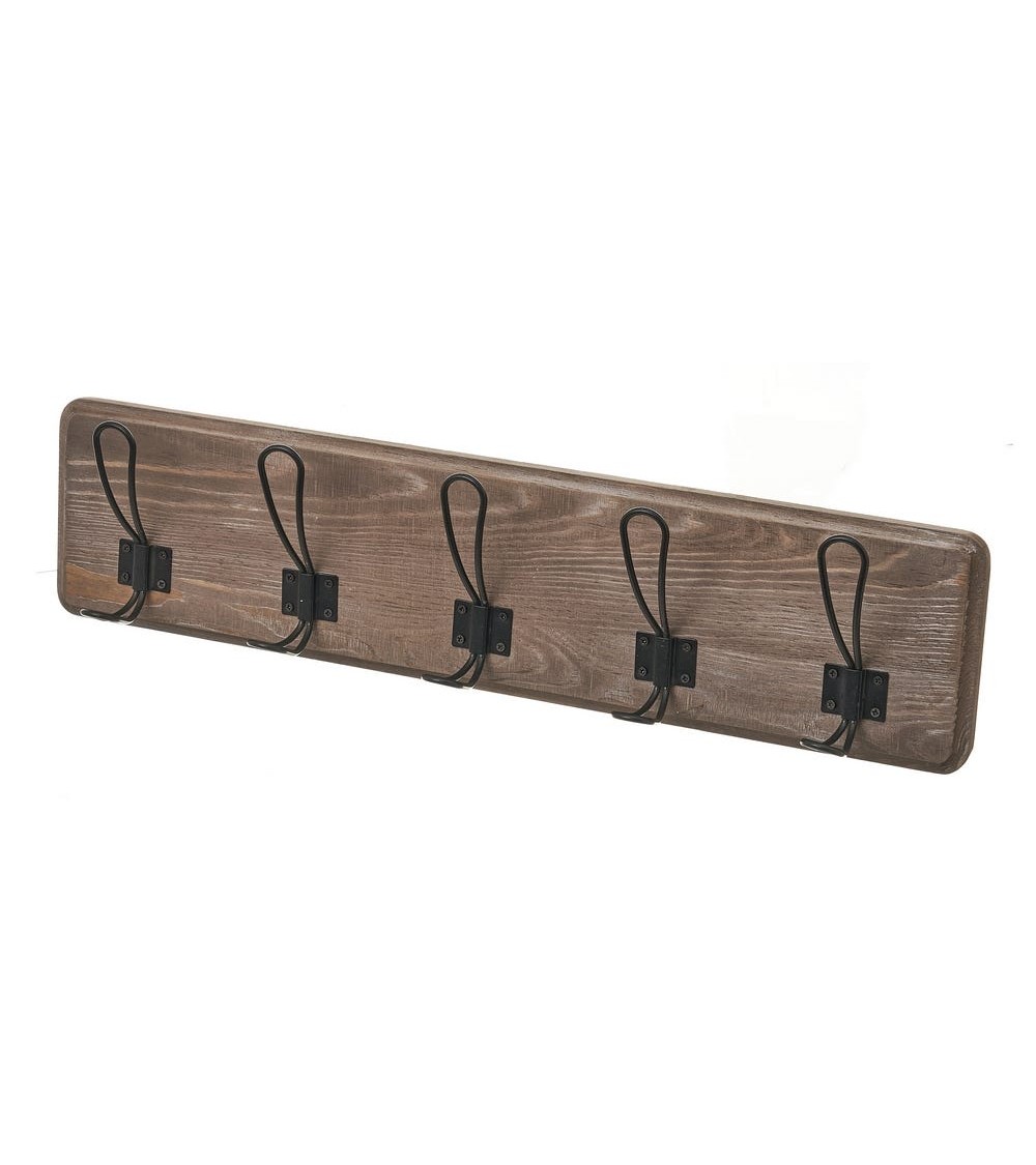 Dcasa Perchero de pared 5 colgador madera marron de 61x8 5x15 cm