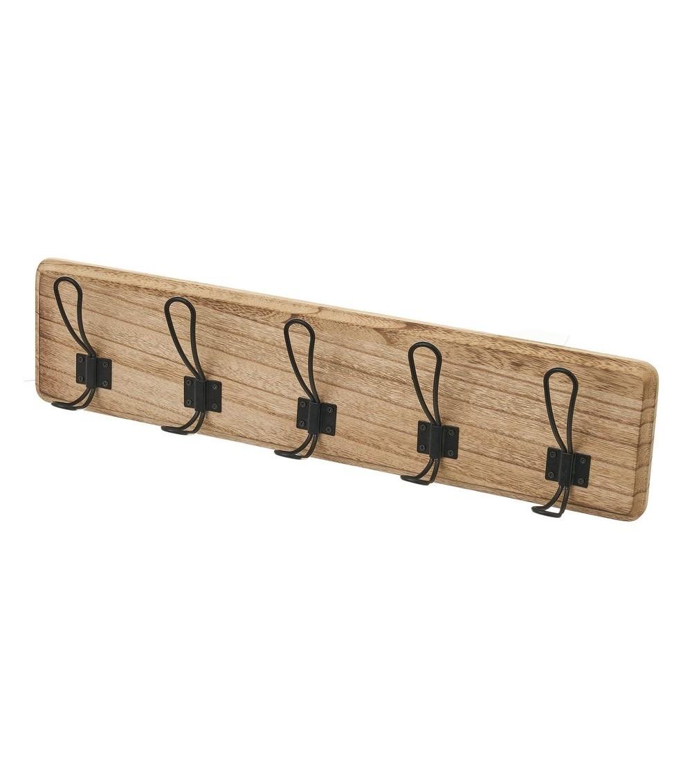Dcasa Perchero de pared 5 colgador madera natural de 61x8 5x15 cm