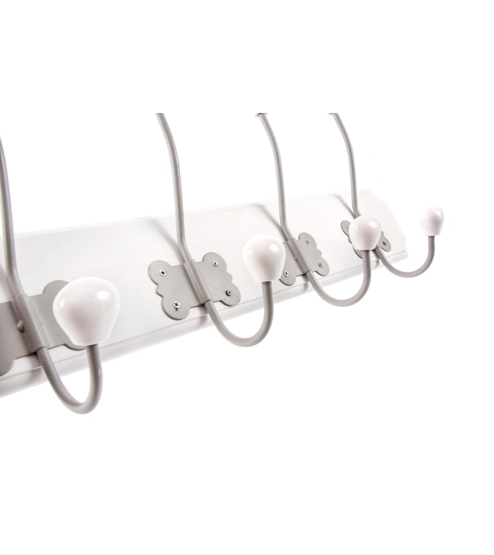 Dcasa Perchero De Pared Blanca De Madera Con 10 Colgadores De 21x60 Cm