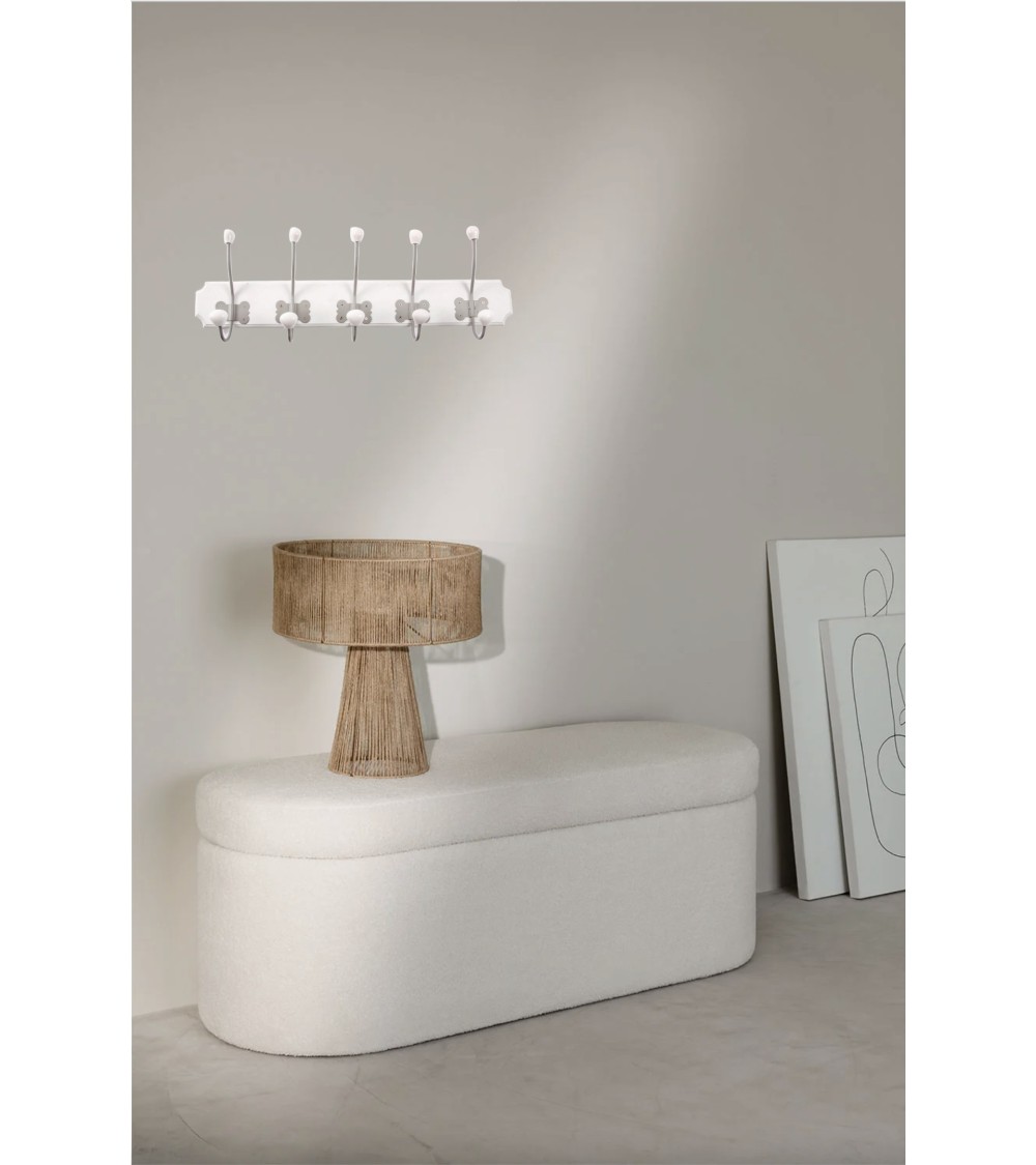 Dcasa Perchero De Pared Blanca De Madera Con 10 Colgadores De 21x60 Cm
