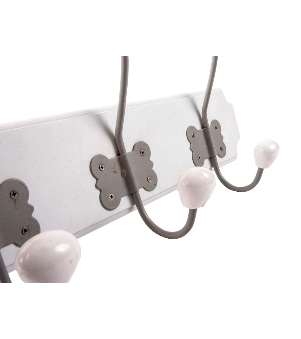 Dcasa Perchero De Pared Blanca De Madera Con 6 Colgadores De 21x40 Cm