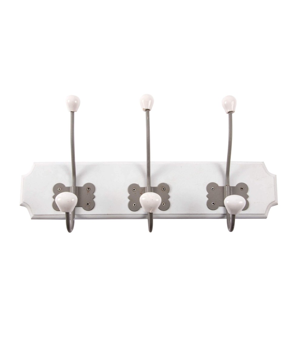 Dcasa Perchero de pared blanca de madera con 6 colgadores de 21x40 cm
