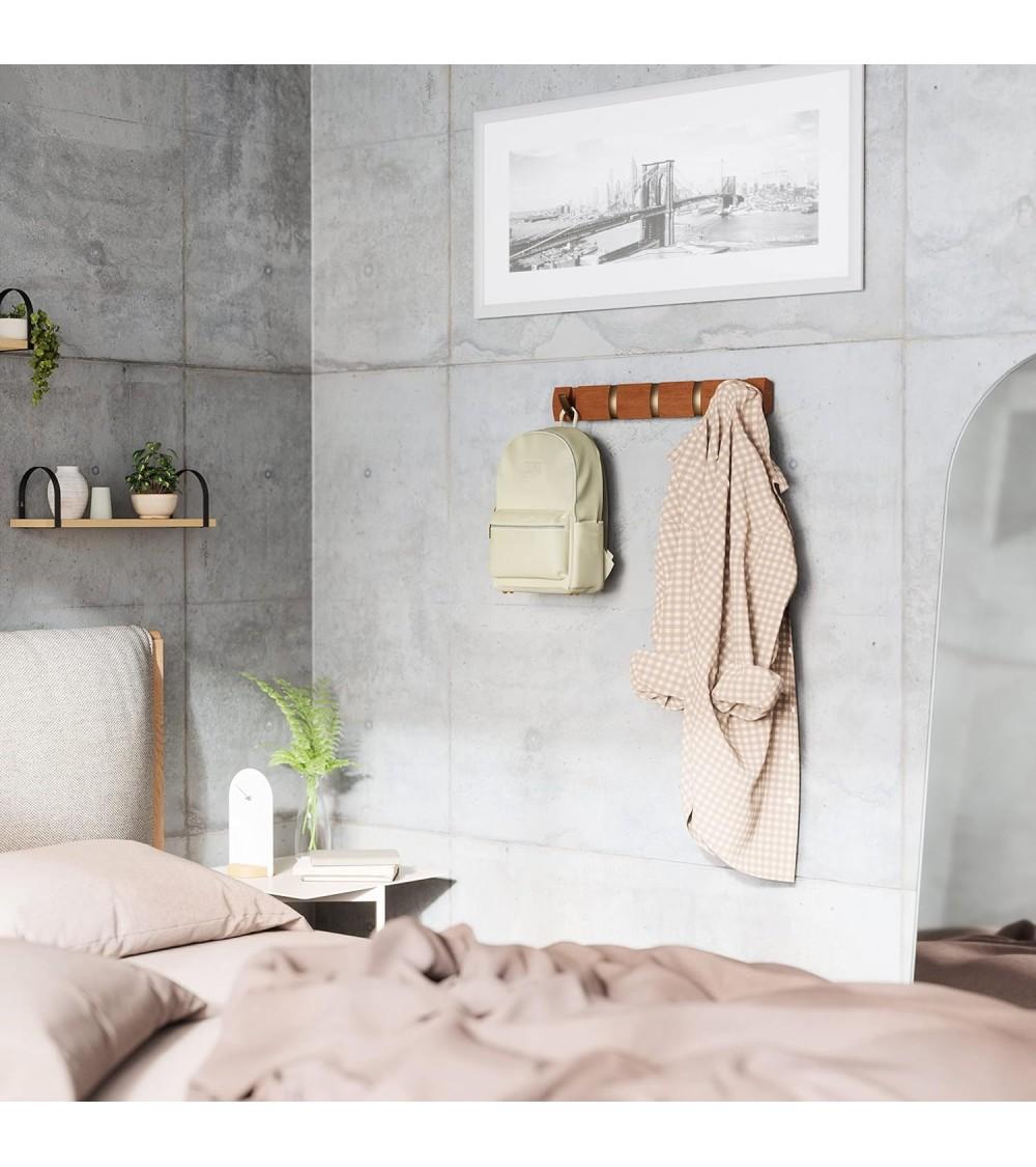 Dcasa Perchero De Pared Con 5 Ganchos Plegable Color Nogal Claro Y Dorado