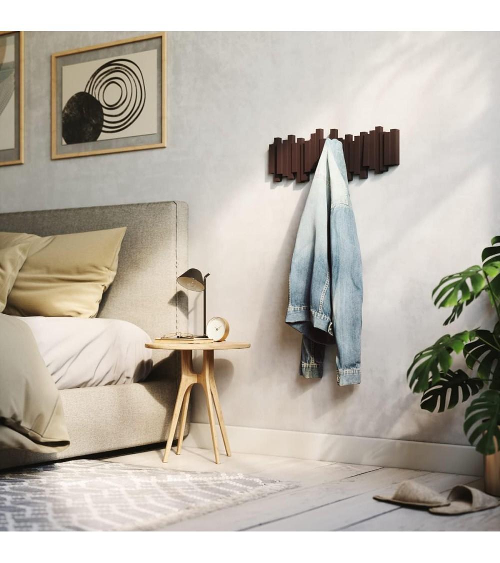 Dcasa Perchero De Pared Con 5 Ganchos Plegable Sticks Marrón Original Y Decorativo