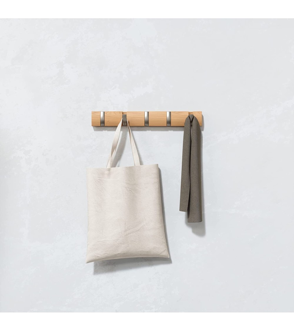 Dcasa Perchero De Pared Con Ganchos Plegable Color Madera Natural 5 Ganchos Plegable