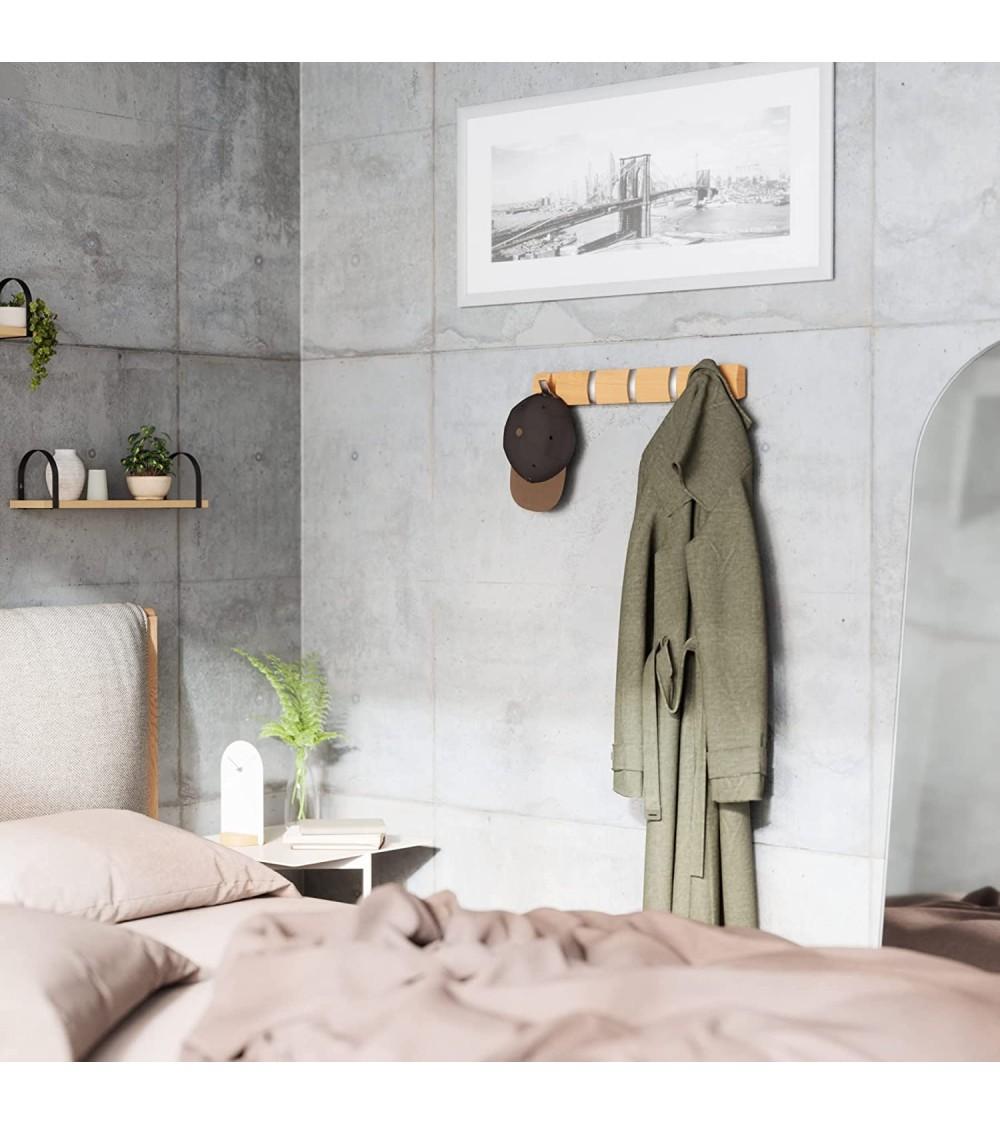Dcasa Perchero De Pared Con Ganchos Plegable Color Madera Natural 5 Ganchos Plegable