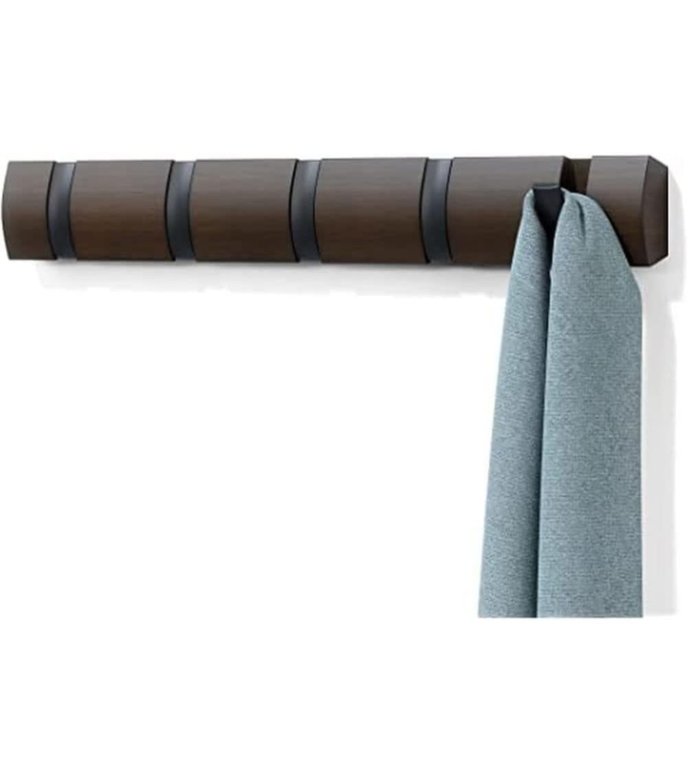 Dcasa Perchero de pared de nogal 5 ganchos plegable ganchos de color negro
