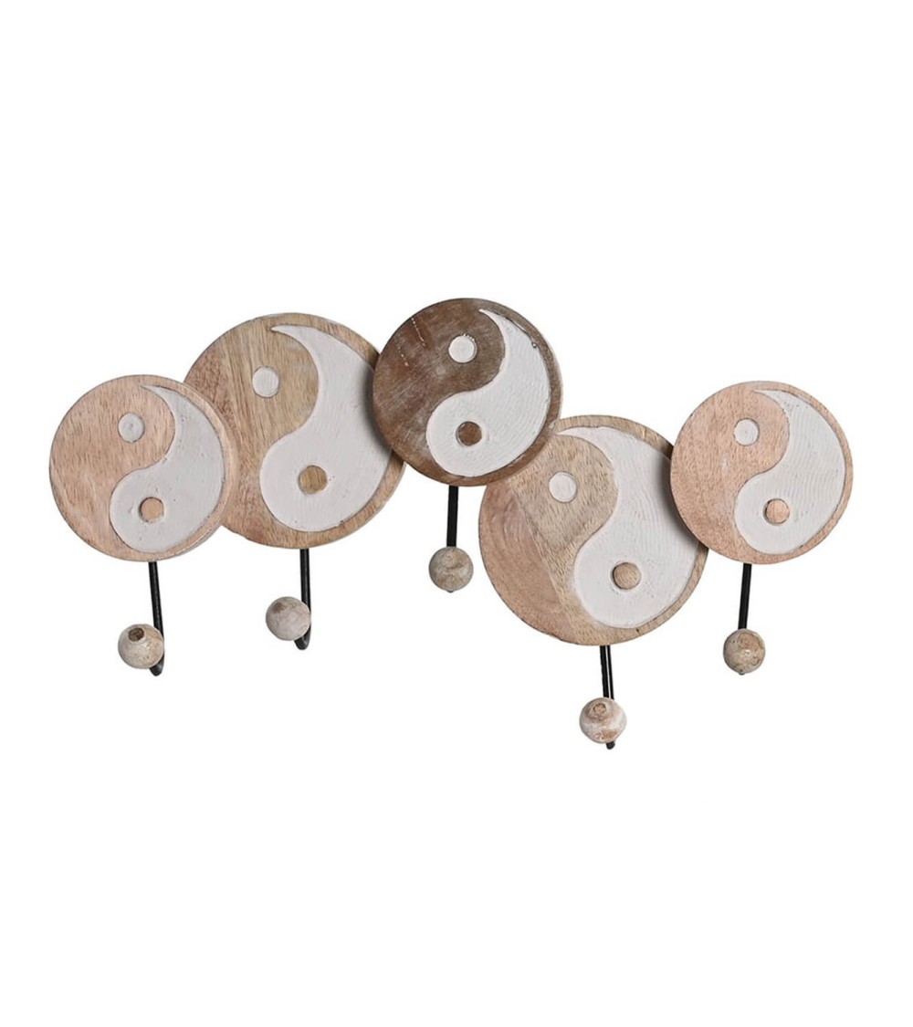 Dcasa Perchero de pared fengshui Ying-Yang de madera natural 5 colgadores