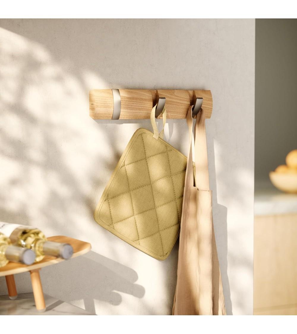 Dcasa Perchero De Pared Flip Madera Natural Alamo 3 Ganchos Plegable
