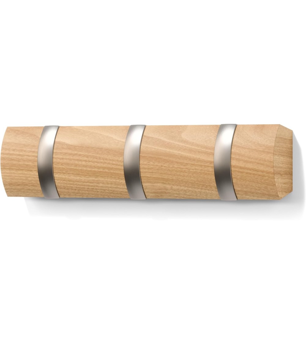 Dcasa Perchero de pared flip madera natural alamo 3 Ganchos plegable