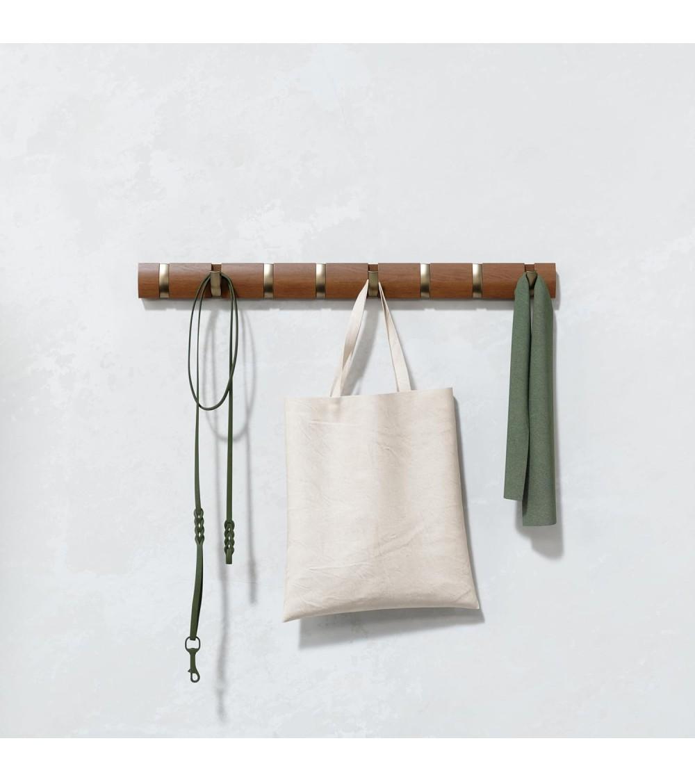 Dcasa Perchero De Pared Gancho 8 Ganchos Plegable Color Nogal Claro/Oro Cálido