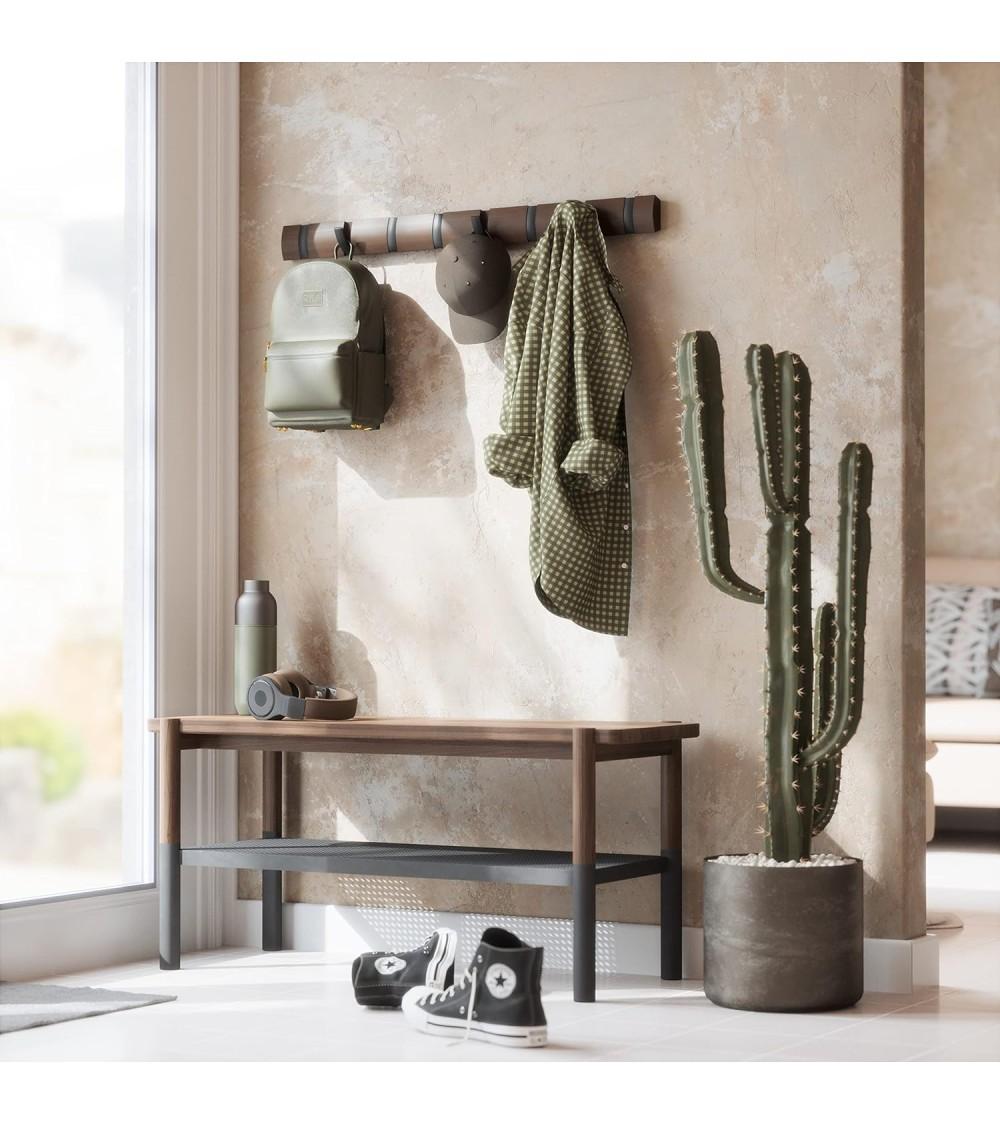 Dcasa Perchero De Pared Gancho 8 Ganchos Plegable Negro Y Nogal