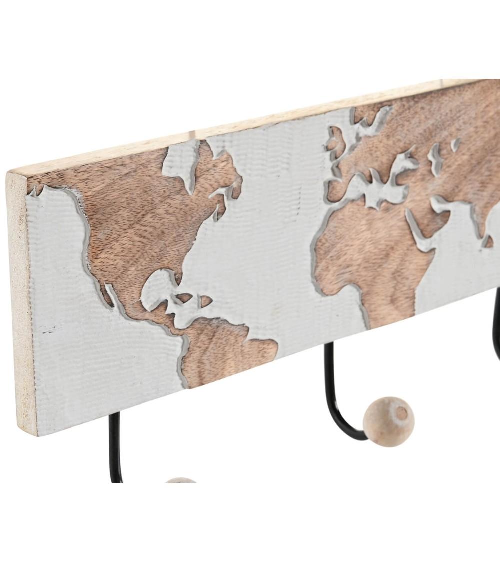 Dcasa Perchero De Pared Madera Mango Tallado Mapamundo Con 3 Colgadores Fuerte Ganchos De Metal