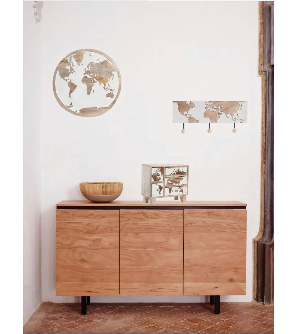 Dcasa Perchero De Pared Madera Mango Tallado Mapamundo Con 3 Colgadores Fuerte Ganchos De Metal