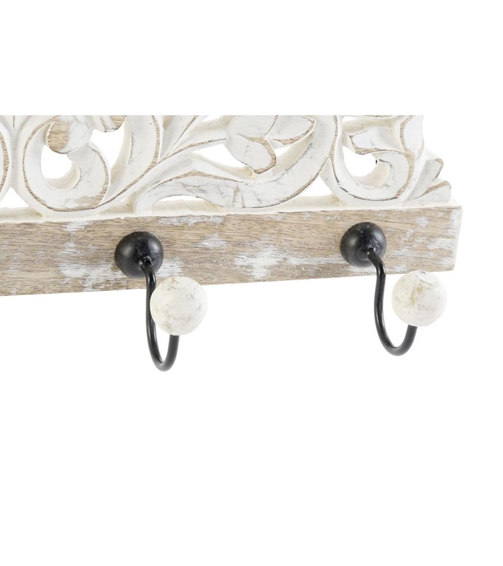 Dcasa Perchero De Pared Mango Madera Tallado Metal 4 Colgadores