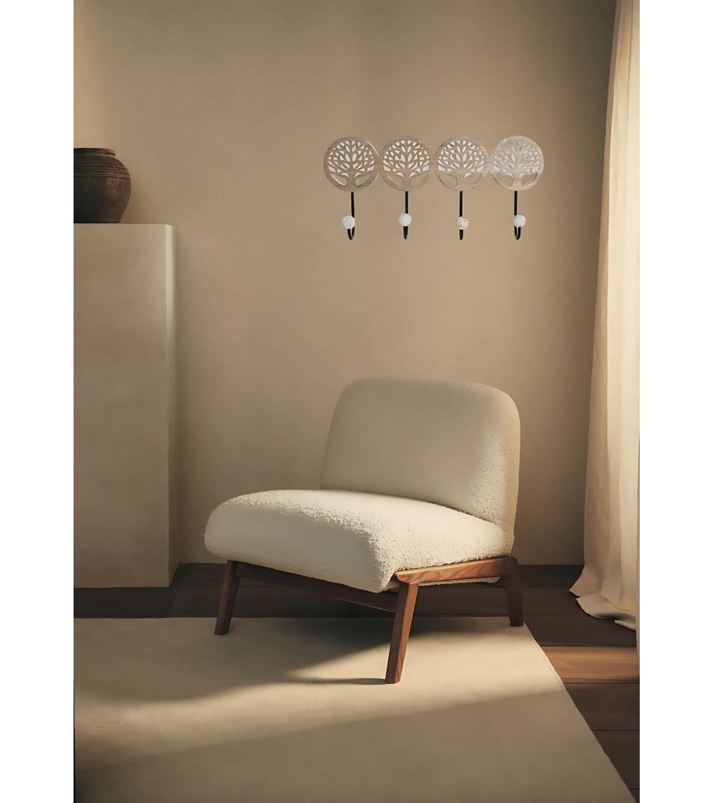 Dcasa Perchero De Pared Mango Tallado A Mano Arbol De La Vida 4 Colgadores Metal
