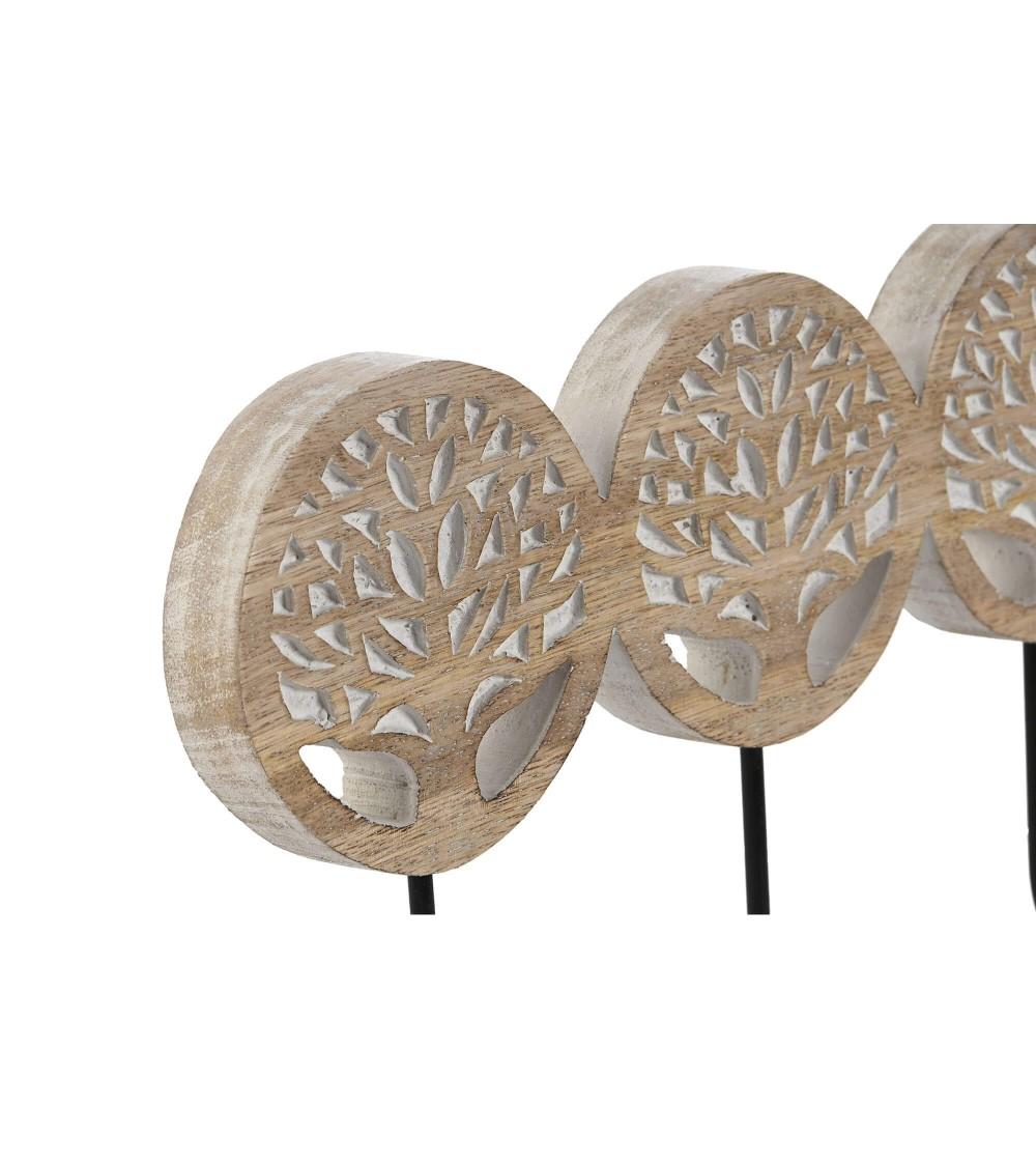 Dcasa Perchero De Pared Mango Tallado A Mano Arbol De La Vida 4 Colgadores Metal