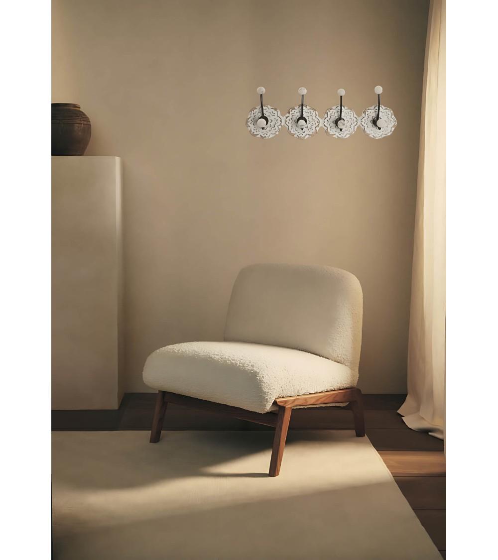 Dcasa Perchero De Pared Mango Tallado A Mano Flor Blanco 8 Colgadores Metal