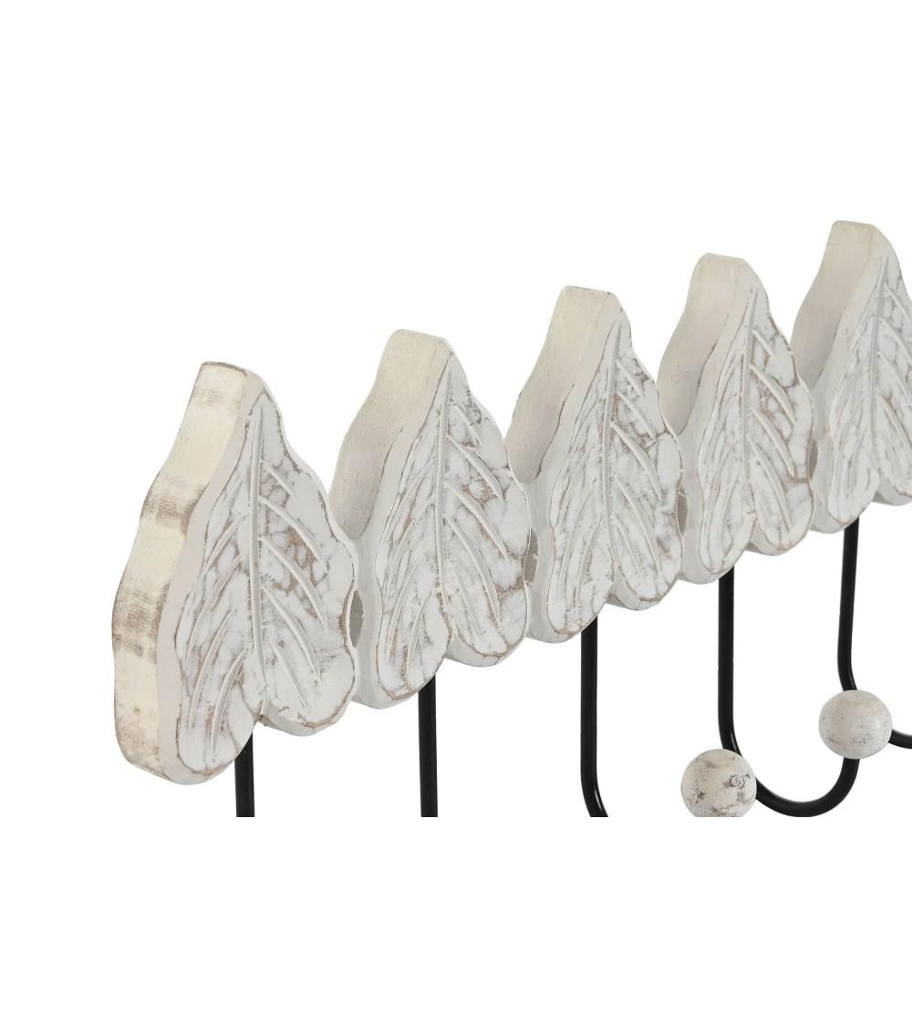 Dcasa Perchero De Pared Mango Tallado A Mano Hojas Blanco 6 Colgadores Metal