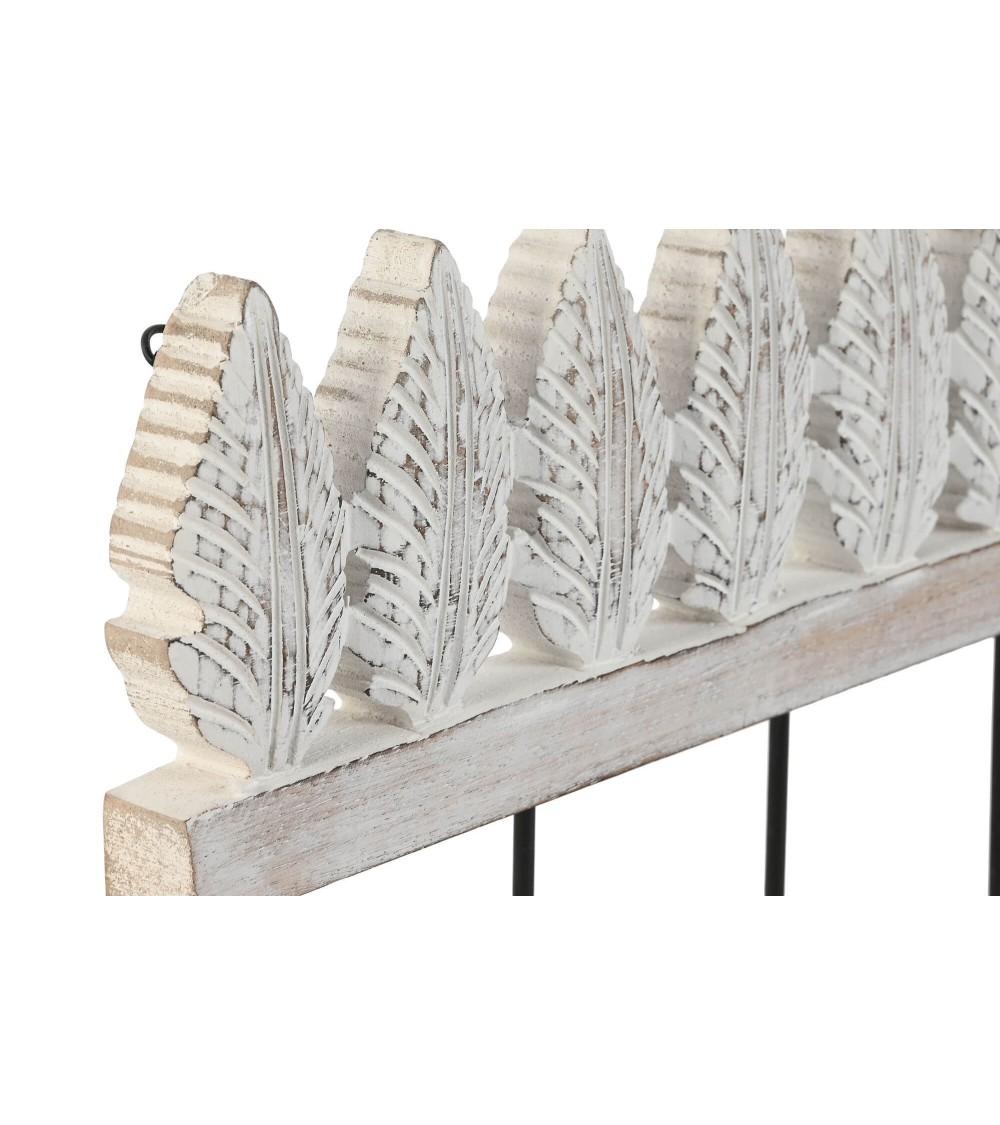 Dcasa Perchero De Pared Mango Tallado A Mano Hojas Blanco 5 Colgadores Metal