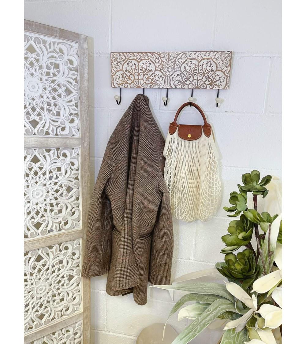 Dcasa Perchero De Pared Mango Tallado A Mano Metal 5 Colgadores